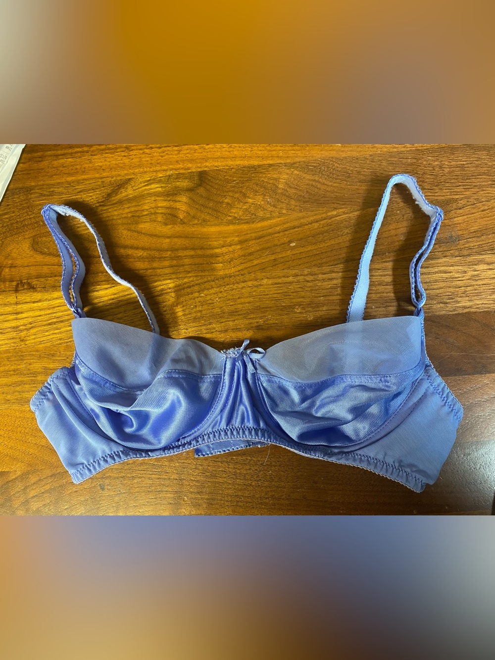 34B Vintage Cacique Semi Sheer Satin Chiffon Underwire Bra Periwinkle